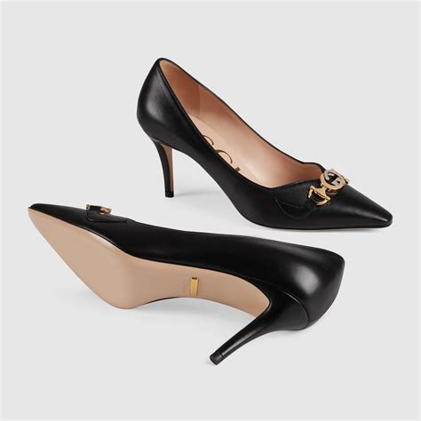 gucci collapsible heel leather pumps|gucci zumi mid heel pump.